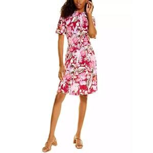 Maggy London Women's Flutter Sleeve Ruffle High Neck Blouson A-Line Midi Dress